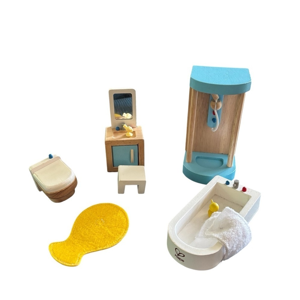Hape Holding AG 10Pc Swiss Made Miniature Doll Wood Bathroom Furniture Access